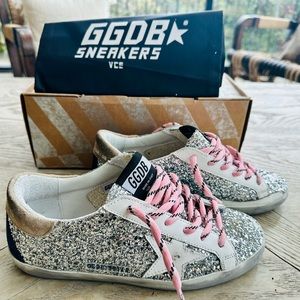 100% Authentic Golden Goose Glitter Superstar Sneakers Pink Laces EU37 Worn x1